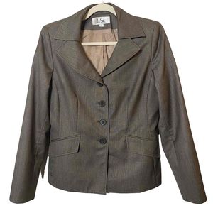 Le Suit Womens Brown Lined‎ Pockets Button Up Classic Blazer Jacket Size 8